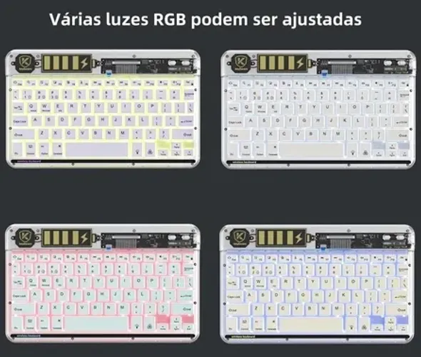 Kit Teclado/Mouse Bluetooth 5.3 RGB Transparente - Produto NOVO