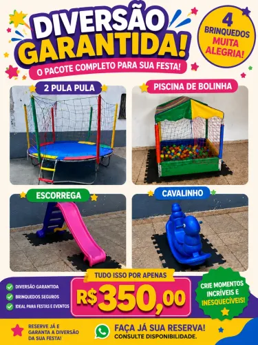 Aluguel de brinquedos 2 pula pula 1 piscina de bolinha 1 escorrega 1 cavalinho