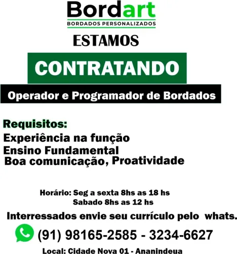 Operador e Programador de Máquina de Bordados