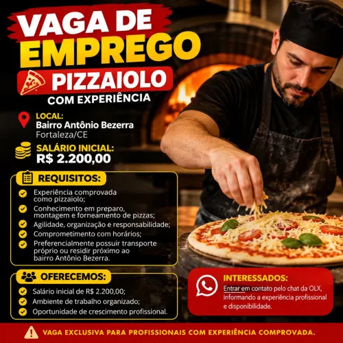 Pizzaiolo com Experiência - R$ 2.200 - Antônio Bezerra