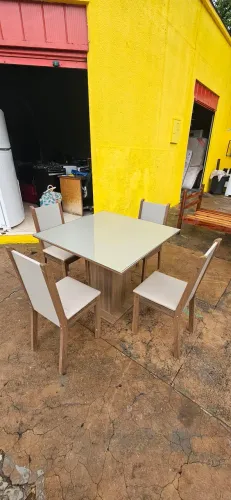 mesa jantar 90x90 4 cadeiras tampo vidro ENTREGA GRÁTIS
