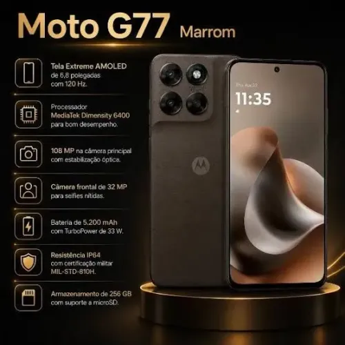 Smartphone Motorola Moto G77 256 Gigas, NFC, Tela Amoled, 5.200mah Bateria, Novo e Lacrado