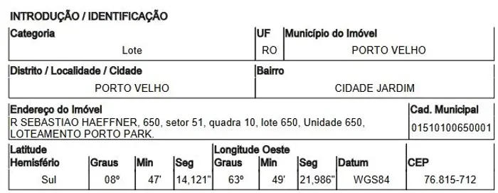 Terreno em PORTO VELHO - RO