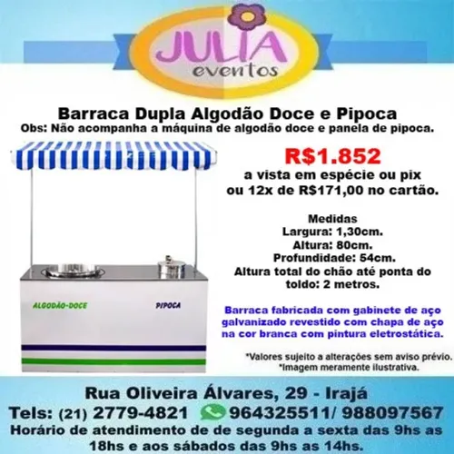 Barraca Dupla Algodão Doce e Pipoca - Sem máquina