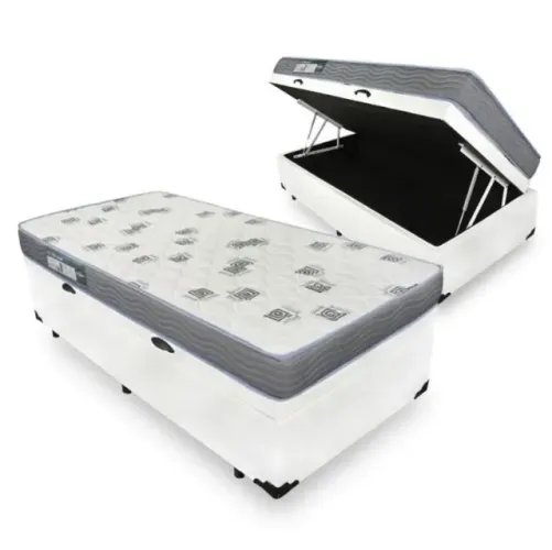 Colchão Solteiro Light D33 + Base Box Baú Branco
