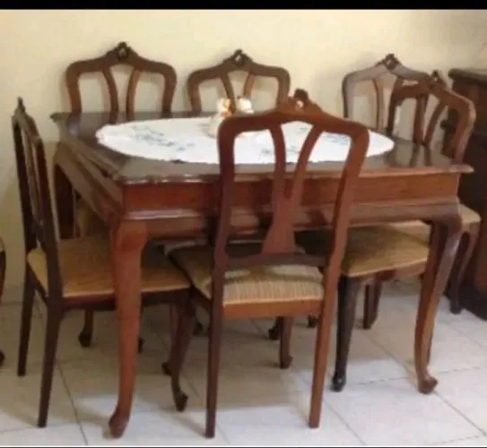 Mesa de Jantar provençal com 6 cadeiras,  Madeira Maciça