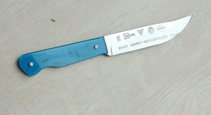 Faca antiga Promocional - 21 cm -em aço Inox com cabo em acrílico gravação de logotipos