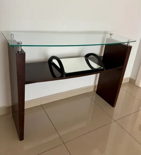 Mesa de Canto em Vidro e Madeira
