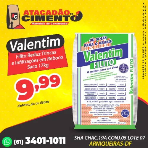 Valentim Filito Reduz Trincas e Infiltrações em Reboco Saco 17kg