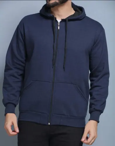 Moletom Azul com Zíper e Capuz 