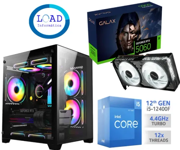 [NOVO] PC Gamer i5 12400f + RTX 5060 + SSD 480GB Sata + Gab. Aquário 3 fans - NF Garantia