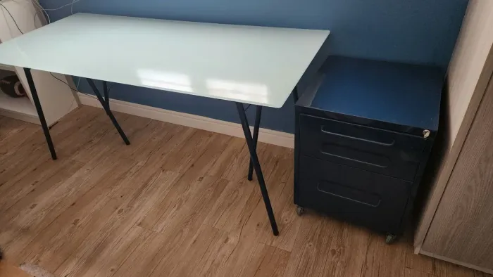 Mesa de escritório vidro temperado Tok stok