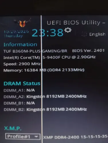 Kit Tuf b360m gaming i5 9400f 2x8gb ram ddr4