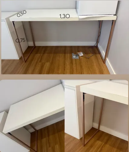 MESA MDF BRANCO PÉS METALON ROSE GOLD - EXCELENTE ESTADO