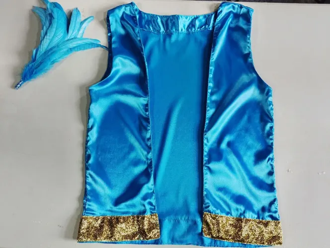 Colete de Seda Azul c/ borda de fita Dourada