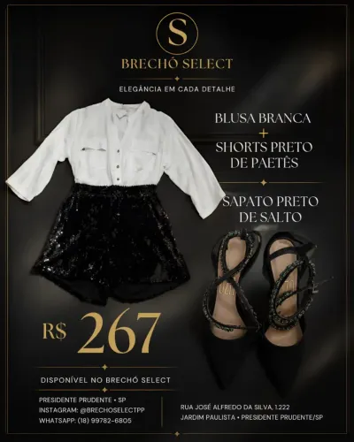 Conjunto Feminino Blusa + Short Paetê + Scarpin 37 - R$ 267