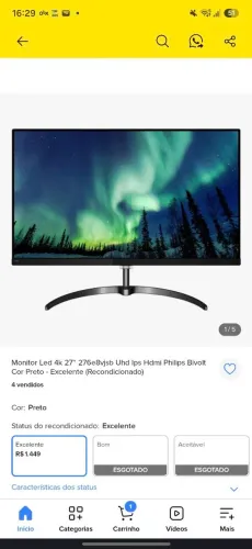 Monitor Philips 27" 4K UHD IPS - Modelo 276E8VJSB