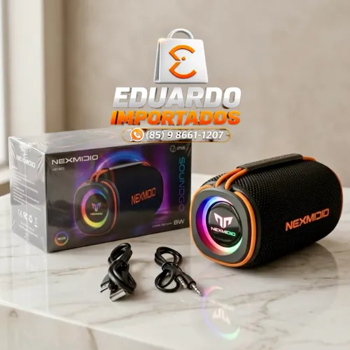 Caixa de Som Bluetooth Nexmidio SoundGo 8W - Led RGB e IPX6 Resistente à Água