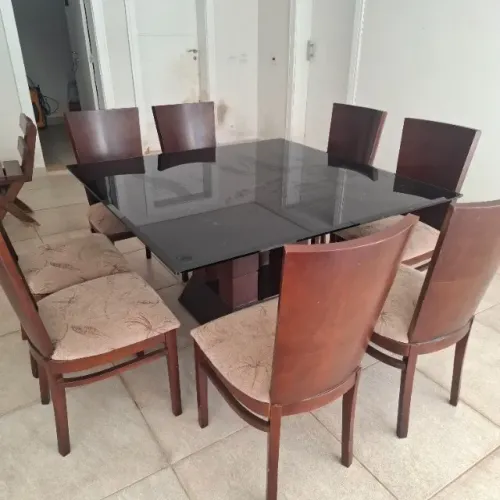 Mesa jantar 8 lugares tampo vidro 