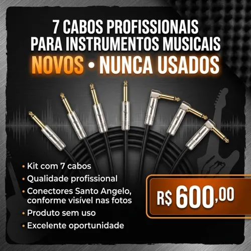 KIT COM 7 CABOS PROFISSIONAIS PARA INSTRUMENTOS MUSICAIS