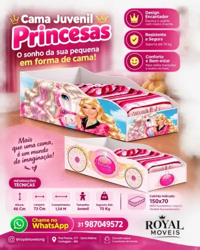 Cama Infantil Menina Tamanho Juvenil. São Produtos Novos Direto da Fábrica P/Sua Casa.