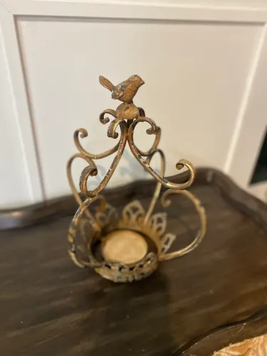 Suporte vela (suporte vaso)  rústico com detalhe de passarinho. Material ferro 