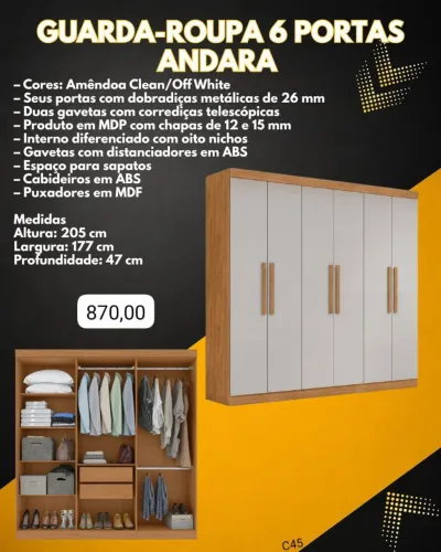Guarda roupas Andara casal / pague na entrega
