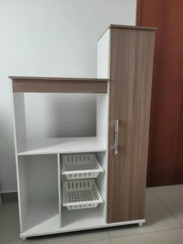 Fruteira Armário Multiuso Cozinha Madine (Branco/Amadeirado) - Muito Conservado
