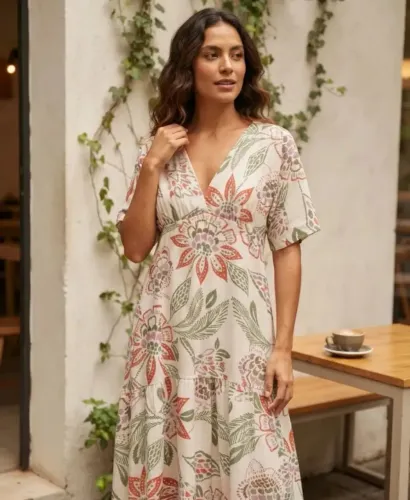vestido midi marisa floral bege. Novo. tamanho M