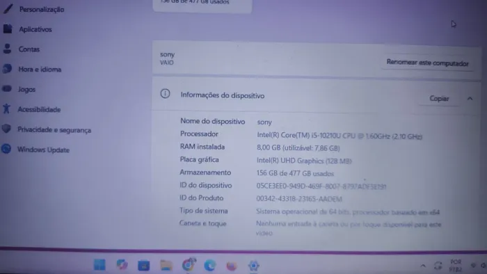 Vendo notebook Sony vaio I5 / 8gbcram