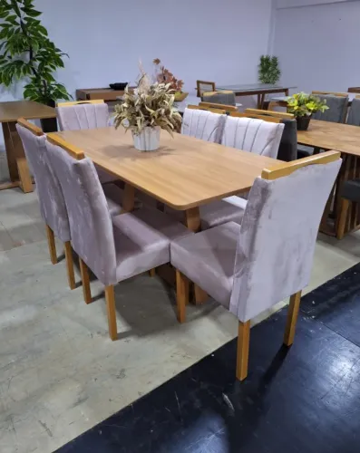 Mesa de Jantar com 6 cadeiras 1.60x90 com tampo de madeira