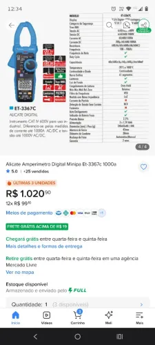 Alicate amperímetro Minipa