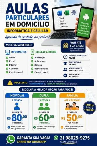 Aulas Online e Presencial<br>? Informática + Android do básico ao avançado