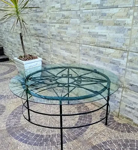 Mesa Redonda de Vidro Verde e Ferro para Centro de Sala. 80x42 cm(Entrega em Seu endereço)