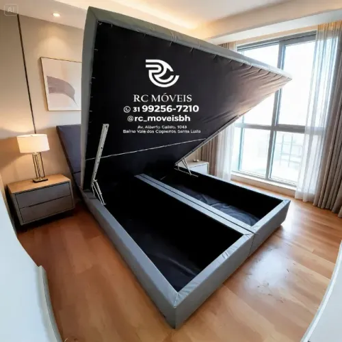 Cama Box Baú King 1,93x2,03 Bipartido Pistão a Gás Corino Marrom Durável