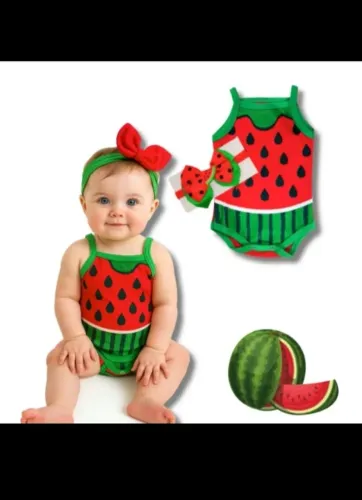 Body mesversário + laço tema: melancia: tamanho de 3 a 7 meses.