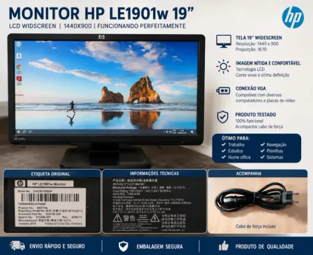 Monitor HP LE1901w 19? Widescreen LCD 1440x900 VGA