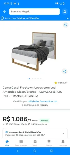 Cama Casal Freetown Lopas com Led Amendoa Clean/Branco - LOPAS CMERCIO