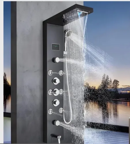 ducha vertical com hidro cascata led inox preto aquarelax