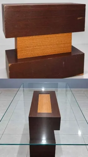 Mesa de Centro em Madeira com Tampo de Vidro - Design Moderno