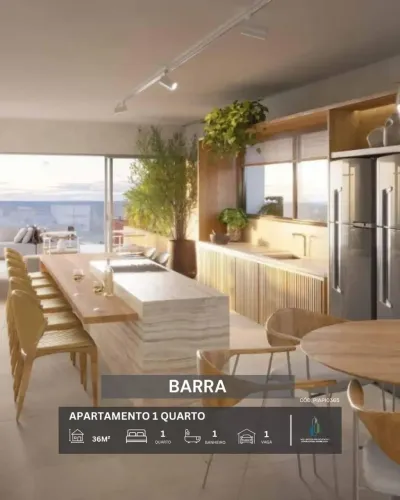 APARTAMENTO 36m² 1 SUÍTE VARANDA ANDAR ALTÍSSIMO GARAGEM INFRA VENDE BARRA