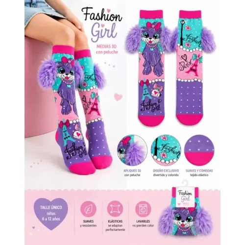 meia divertida ajustavel infantil 3d pelúcia, para meninas de 6/12 anos wz-01