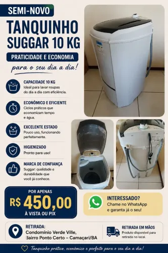 (R$450,00) Tanquinho Suggar lavamax eco 10kg Seminovo