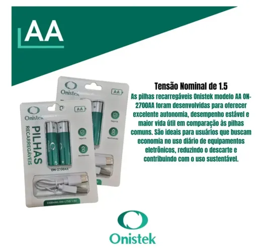 Pilha Recarregável Onistek AAA de 1.5V com 400 mAh e USB-C