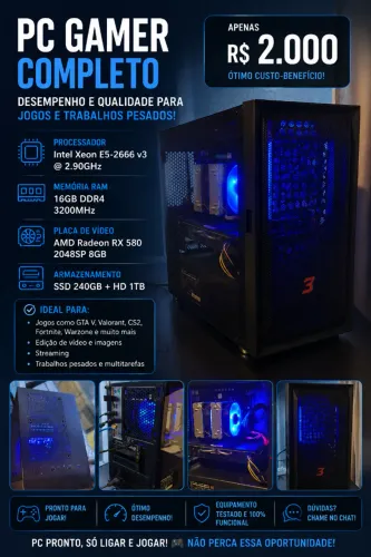 PC Gamer RX 580 8GB | Xeon 10 Núcleos | 16GB RAM | SSD + HD