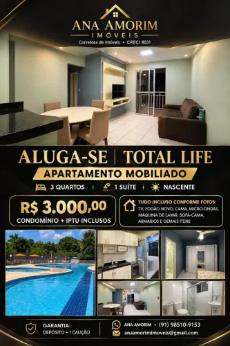 APARTAMENTO MOBILIADO NO TOTAL LIFE | 3 QUARTOS | 1 SUÍTE | NASCENTE