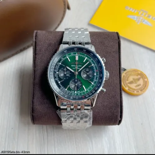 Relógio Brietling Silver ALL Black Green Cronograph ETA Suíço Exclusivo 