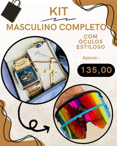 Relógio cordão anel e óculos estilo masculino