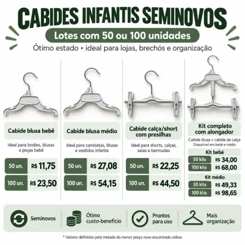 Cabides Infantis Seminovos - Lotes a partir de R$ 11,75