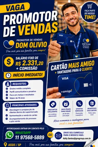 Promotor(a) de Cartões | CLT | Salário + Comissão - Jundiaí 